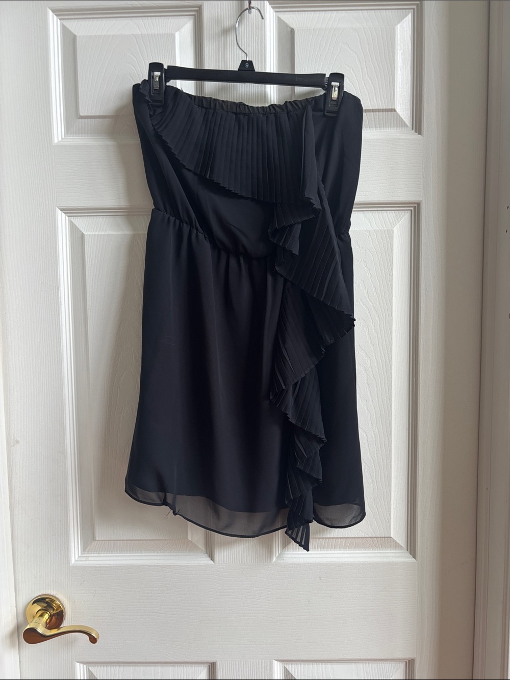 BCBGeneration Black Strapless Ruffled Chiffon Dress
